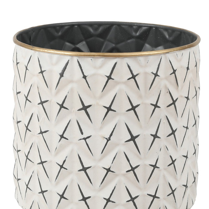 LuxenHome Set of 3 Distressed White and Black Metal Cachepot Planters with Legs Off-White