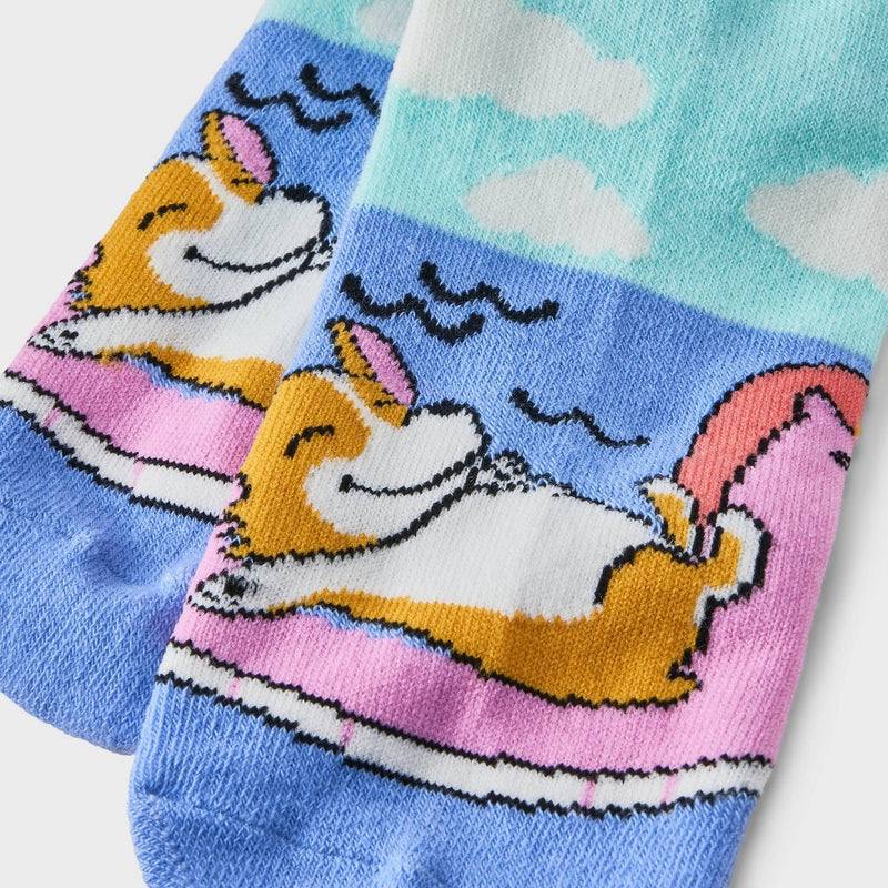 Women's Vacation Corgi Low Cut Socks - Blue/Pink 4-10