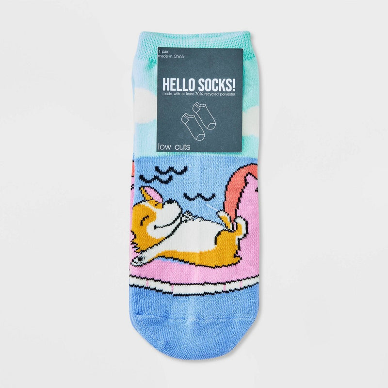 Women's Vacation Corgi Low Cut Socks - Blue/Pink 4-10