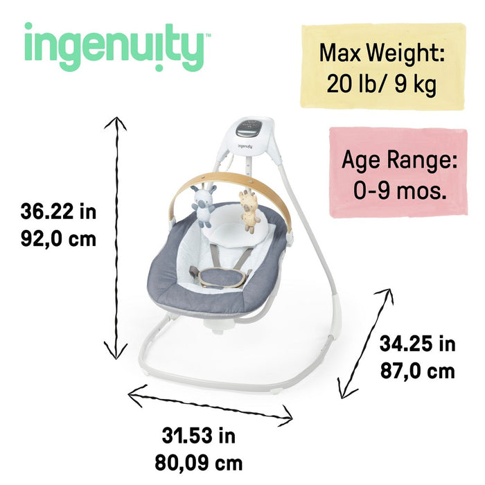 Ingenuity Simple Comfort Compact Swing with Wood Toy Bar - Chambray (LOCAL PICKUP ONLY)