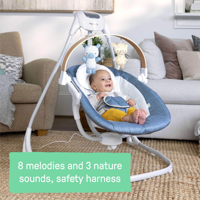 Ingenuity Simple Comfort Compact Swing with Wood Toy Bar - Chambray (LOCAL PICKUP ONLY)
