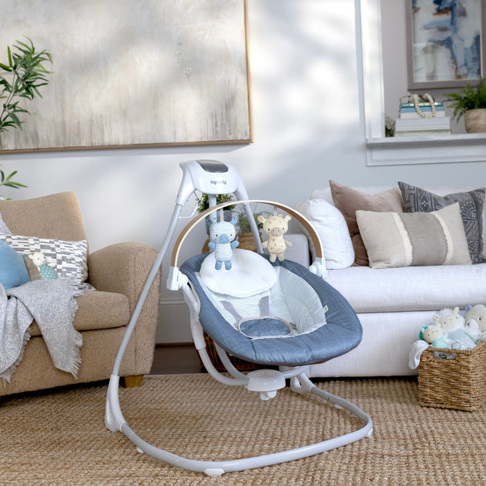 Ingenuity Simple Comfort Compact Swing with Wood Toy Bar - Chambray (LOCAL PICKUP ONLY)