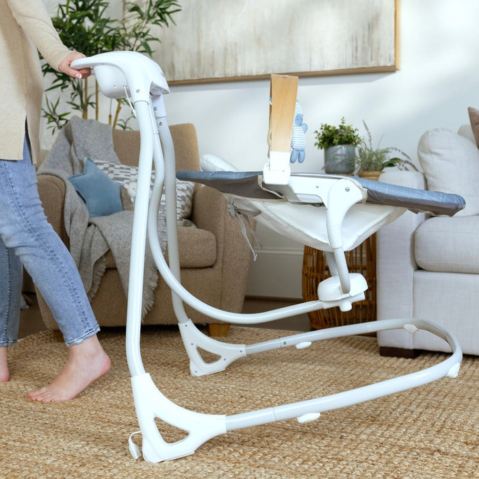 Ingenuity Simple Comfort Compact Swing with Wood Toy Bar - Chambray (LOCAL PICKUP ONLY)