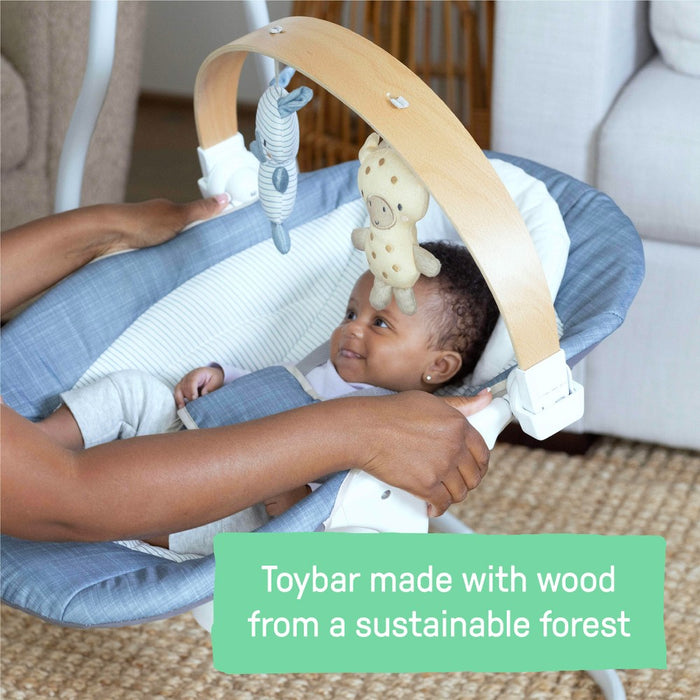 Ingenuity Simple Comfort Compact Swing with Wood Toy Bar - Chambray (LOCAL PICKUP ONLY)