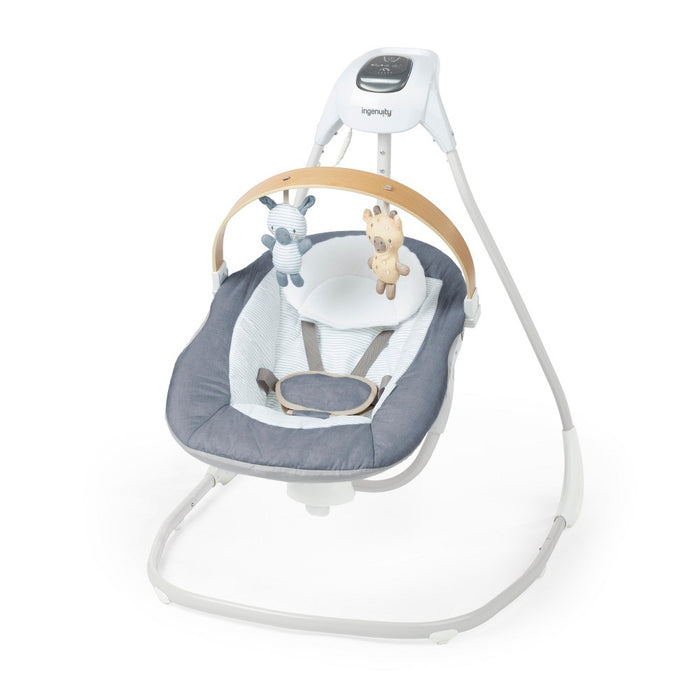 Ingenuity Simple Comfort Compact Swing with Wood Toy Bar - Chambray (LOCAL PICKUP ONLY)