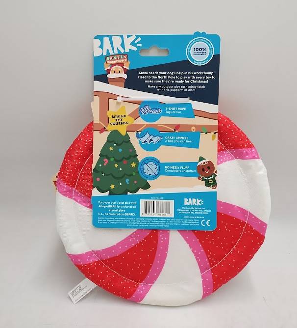 BARK Holiday Santa's Workchomp Peppermint Fetch Dog Plush Toy