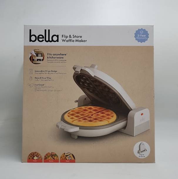 bella Flip and Store Waffle Maker Oatmilk: Aluminum Cooking Surface, 1100W