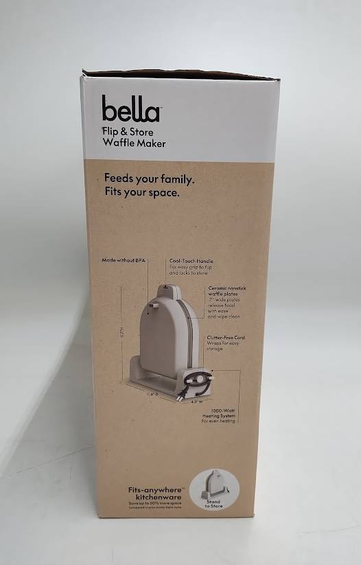 bella Flip and Store Waffle Maker Oatmilk: Aluminum Cooking Surface, 1100W