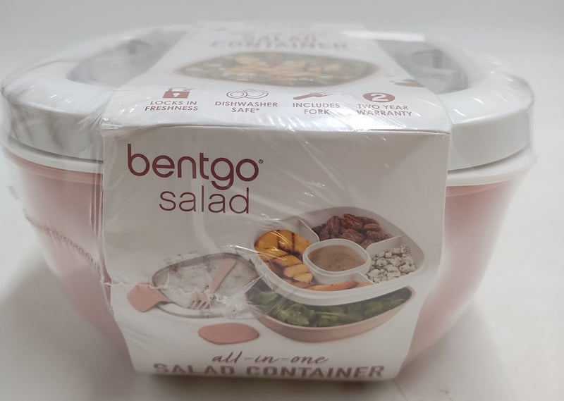 Bentgo Salad Stackable Lunch Container with Large 54oz Bowl, 4-Compartment Tray & Built-In Fork - Blush Marble