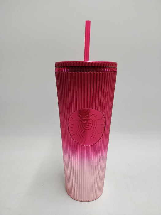 Starbucks Pink Pleated Metallic Gradient Plastic Cold Cup - 24 fl oz