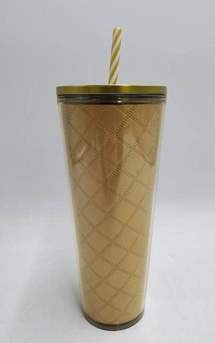 STARBUCKS 2024 Holiday Gold Metallic Quilt 24oz Venti Cold Cup
