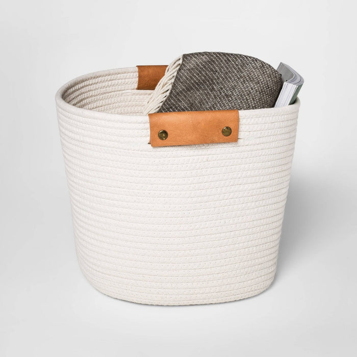 Decorative Coiled Rope Square Base Tapered Basket Medium White 13" - Threshold