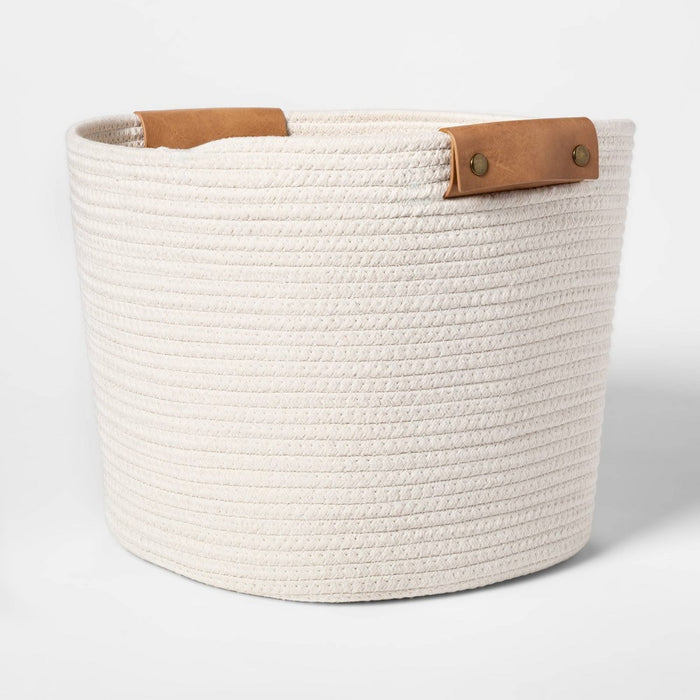 Decorative Coiled Rope Square Base Tapered Basket Medium White 13" - Threshold
