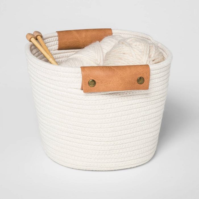 Decorative Coiled Rope Square Base Tapered Basket Medium White 11" - Threshold