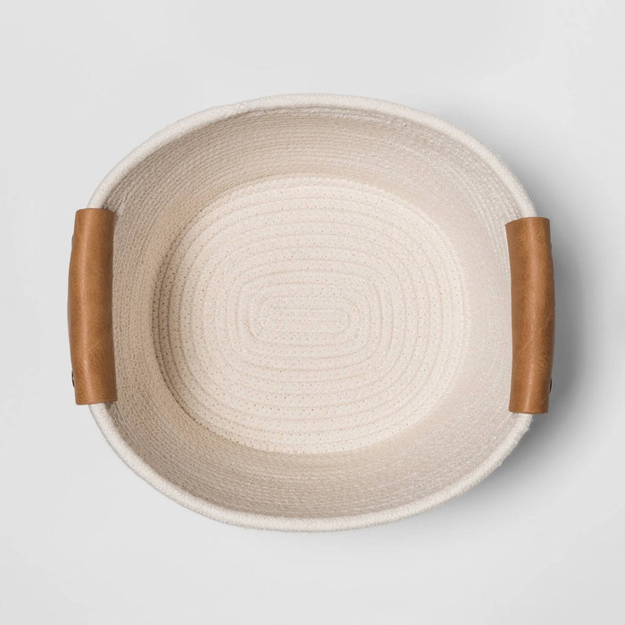 Decorative Coiled Rope Square Base Tapered Basket Medium White 11" - Threshold