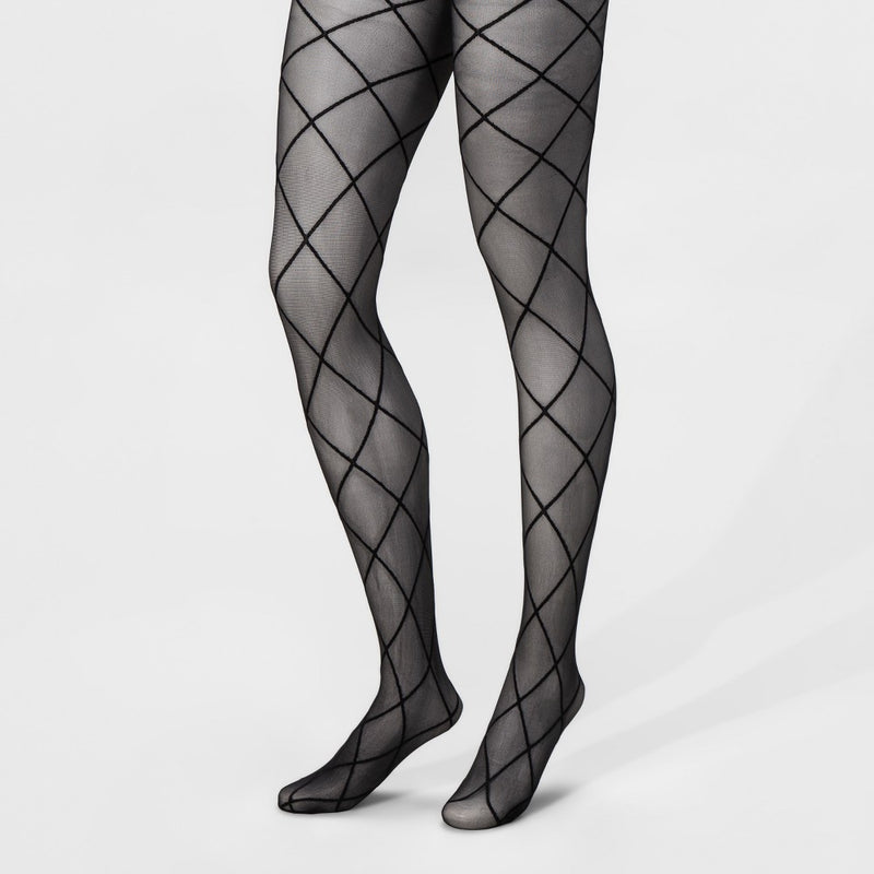 Women's Tights 1PP Diamond Shift Opaque Tights - A New Day Black S/M