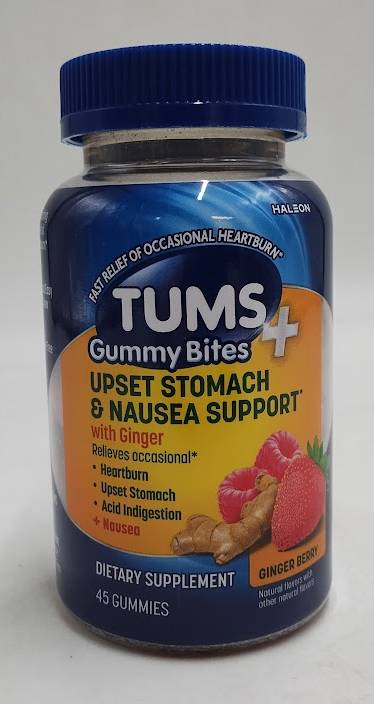 Tums + Upset Stomach & Nausea Support Gummy Bites Ginger Berry 45ct EXP 02/2028
