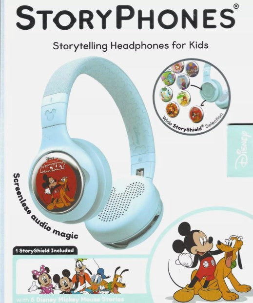 Disney StoryPhones Storytelling Bluetooth Wireless Kids Headphones Intro Bundle with Mickey Mouse Story Disk - Light Blue