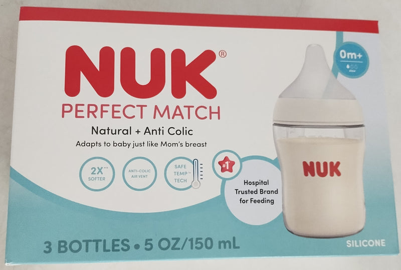 NUK Perfect Match Baby Bottle - Slow Flow - 5oz/3pk