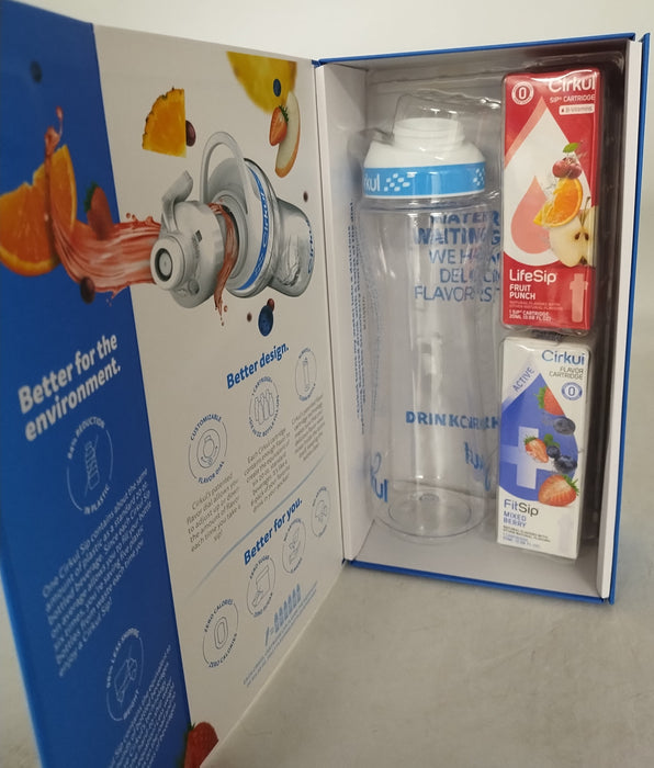 Cirkul Plastic Bottle with Blue Lid and 2 Flavor Cartridges - 22oz