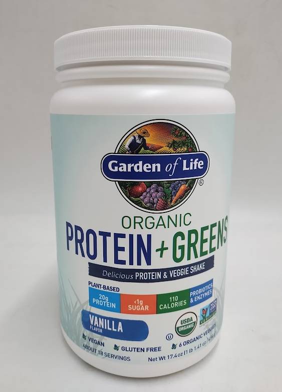 Garden of Life Organic Protein+Greens Plant Shake Mix - Vanilla - EXP 12/29/27