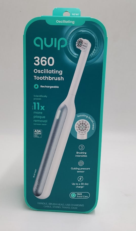 quip Rev Oscillating Rechargeable Electric Toothbrush + Travel Case - White/Blue