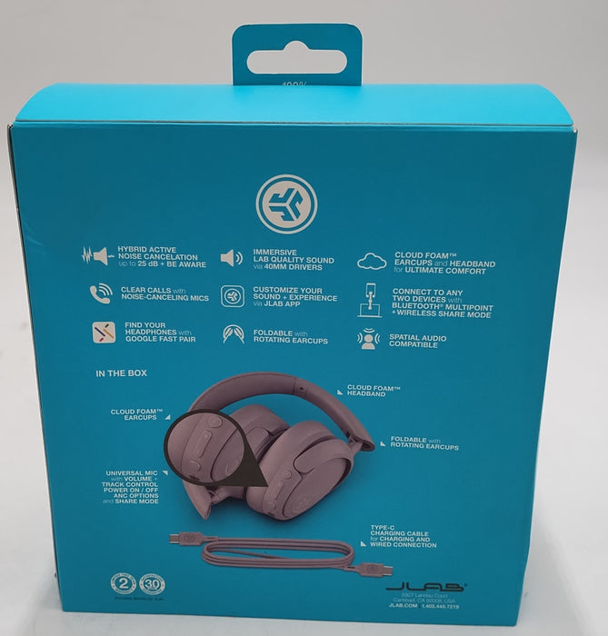 JLab JBuds Lux Active Noise Canceling Over-Ear Bluetooth Wireless Headphones - Mauve