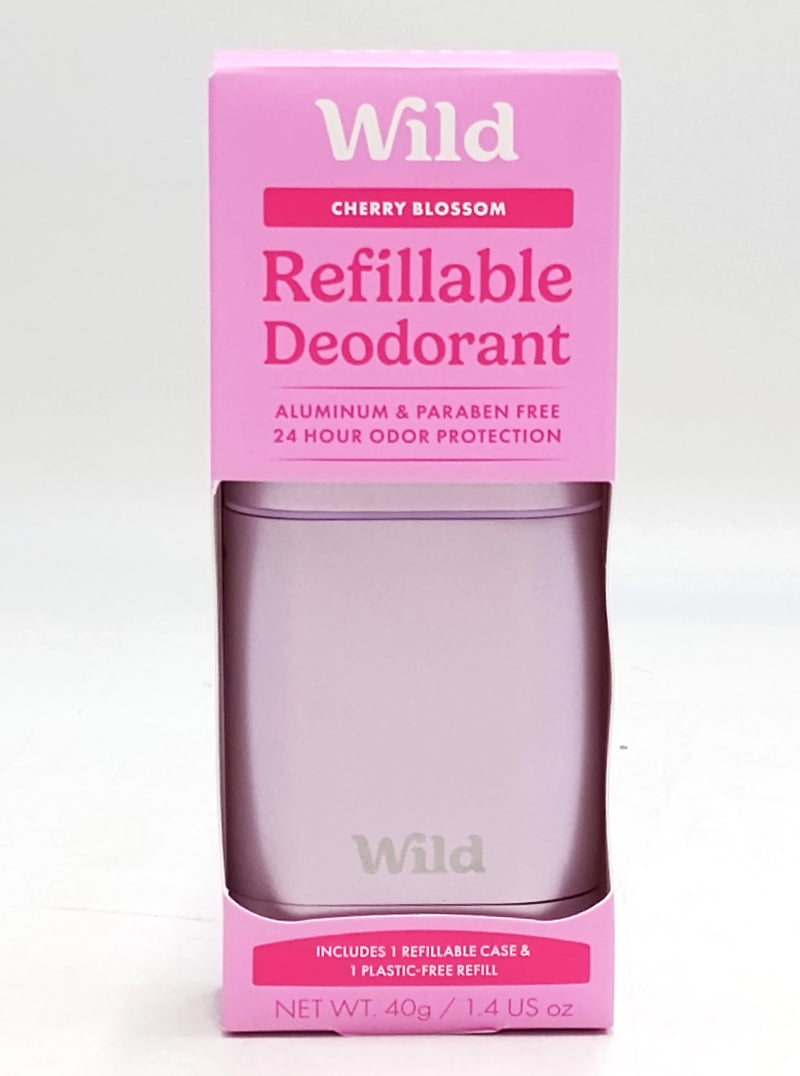 Wild Cosmetics - Refillable Purple Case with Cherry Blossom - Aluminum Free Deodorant - Starter Pack - 5.29oz