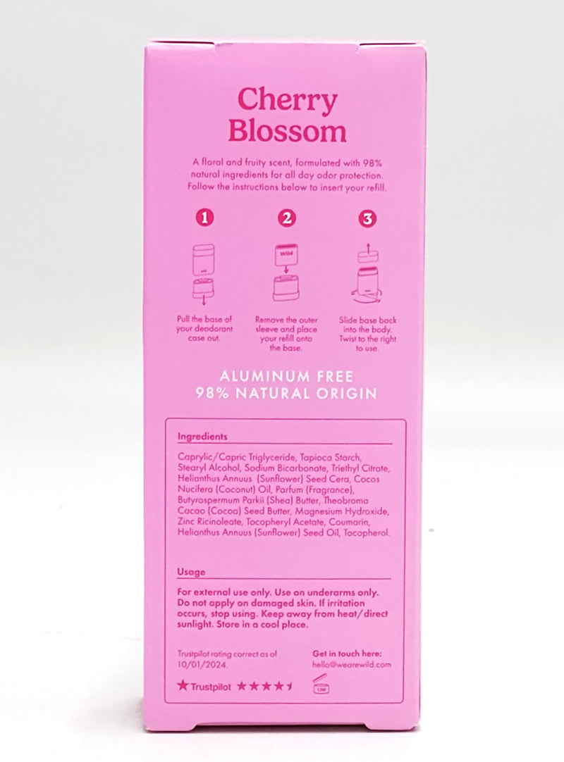 Wild Cosmetics - Refillable Purple Case with Cherry Blossom - Aluminum Free Deodorant - Starter Pack - 5.29oz