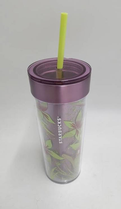 Starbucks Green & Purple Floral Layered Metallic Purple Grande Tumbler 16oz.