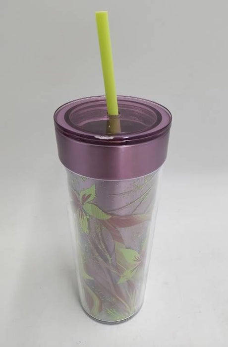 Starbucks Green & Purple Floral Layered Metallic Purple Grande Tumbler 16oz.