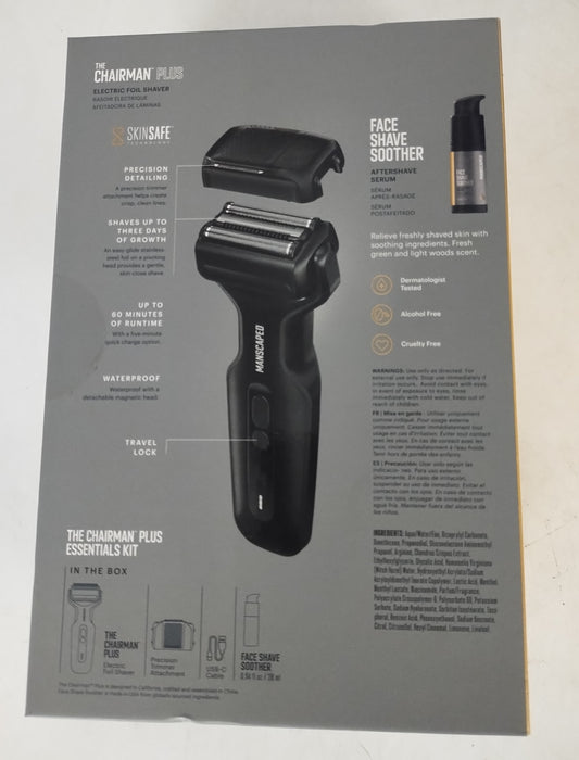Manscaped The Chairman Plus Essentials Kit, Electric Foil Face Shaver and SkinSafe Precision Trimmer with Soothing Aftershave Serum