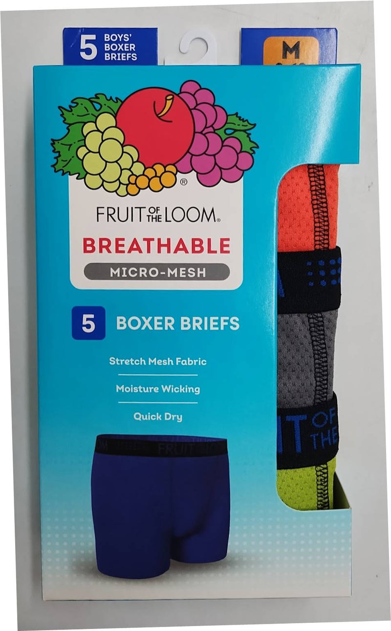 Fruit of The Loom Boys' 5pk Breathable Micro-Mesh Boxer Briefs M