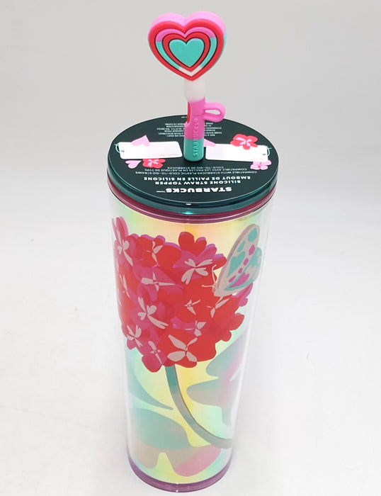 Starbucks 2024 Valentine's Hydrangea 24 oz. w/ Silicone Heart Stopper