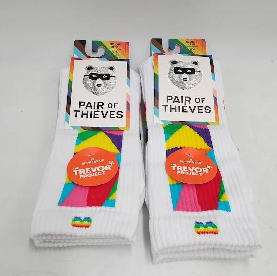 LOT OF 2!! Pair of Thieves Men's Rainbow Print Cushion Crew Socks - White 6-12