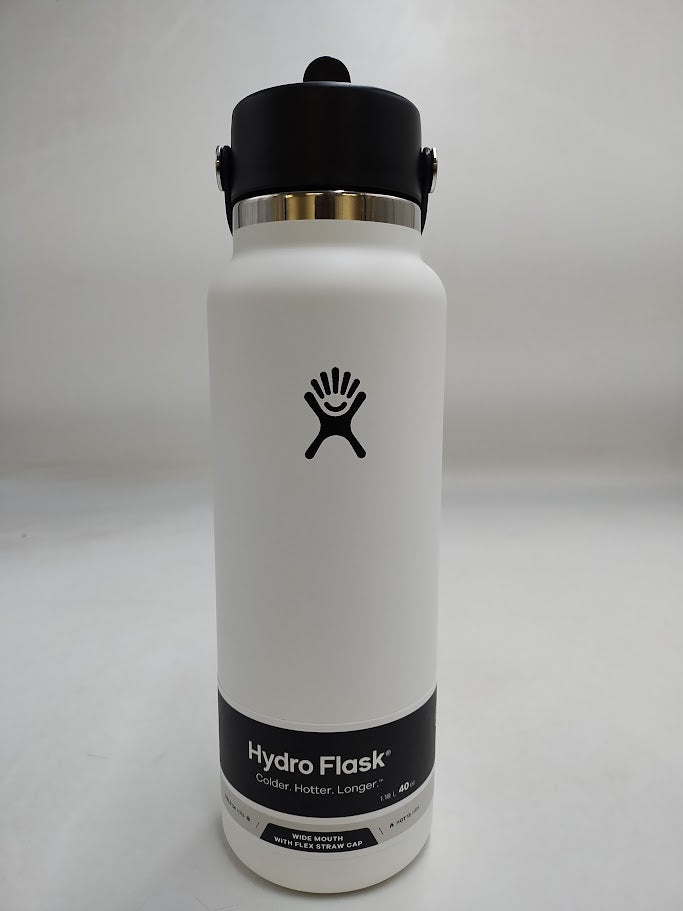 Hydro Flask 40oz Wide Mouth Flex Straw Bottle - White: Vacuum-Insulated, BPA-Free