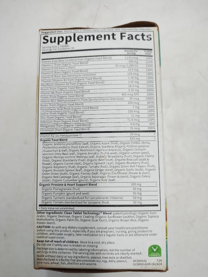 Garden Of Life Organics Whole Food Multivitamin For Men 40+, 60 ct EXP 09/2027