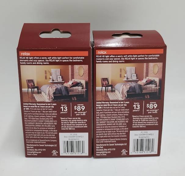 LOT OF 2!!! - GE 2pk 5.5W 60W Equivalent Relax LED HD Light Bulbs