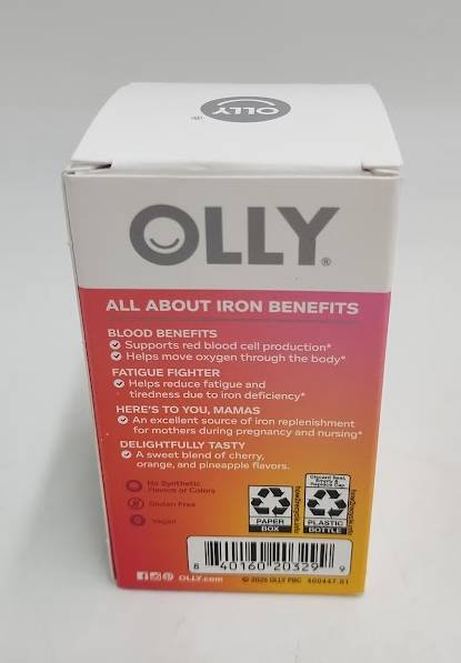 OLLY Delightful Iron Vitamin Vegan Chewable Tablets - 60ct EXP 06/10/2026