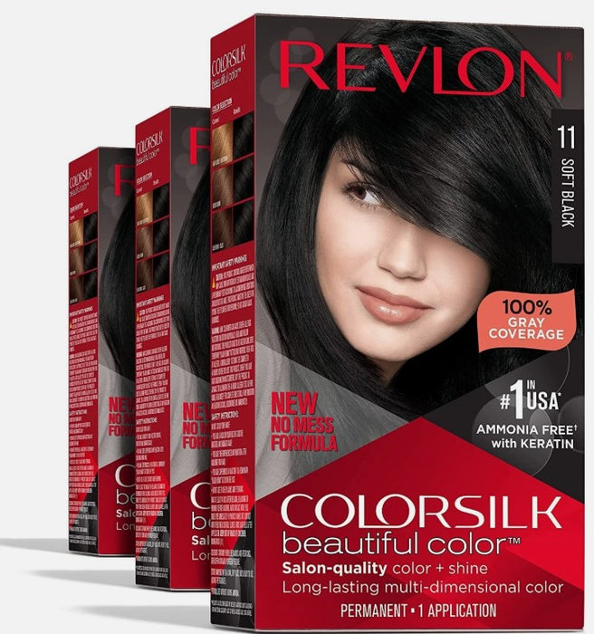 3 PACK!!!! Revlon ColorSilk Beautiful Color - 011 Soft Black - 4.4 fl oz