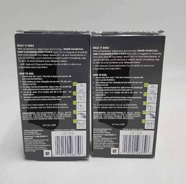 2 PACK!! Biore Men'S Charcoal Deep Cleansing Pore Strips