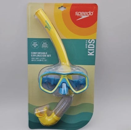 Speedo Kids' Classic Surf Gazer Mask Snorkel Set - Yellow/Blue: Ages 3-6, Polycarbonate