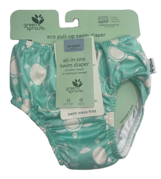 green sprouts Toddler Eco Pull-Up Turtle Printed Reusable Swim Diaper - Teal 24M