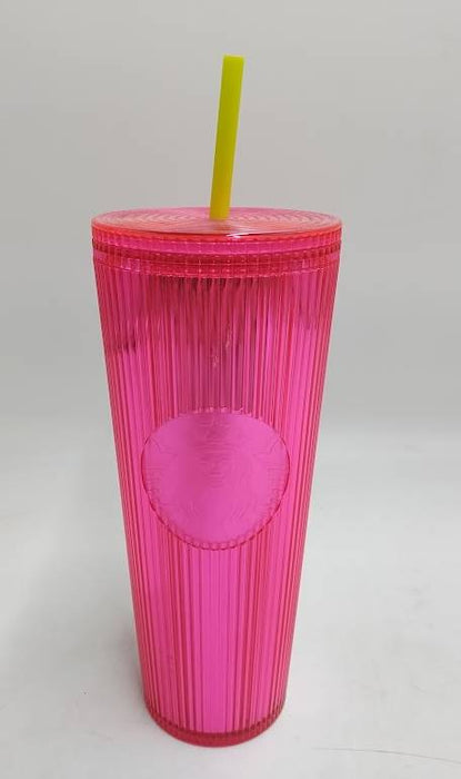 Starbucks Pleated Neon Magenta Pink Venti Tumbler READ DESCRIPTION