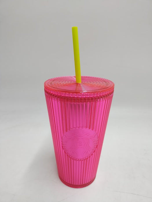 2023 STARBUCKS Summer Pleated Neon Magenta Tumbler READ DESCRIPTION