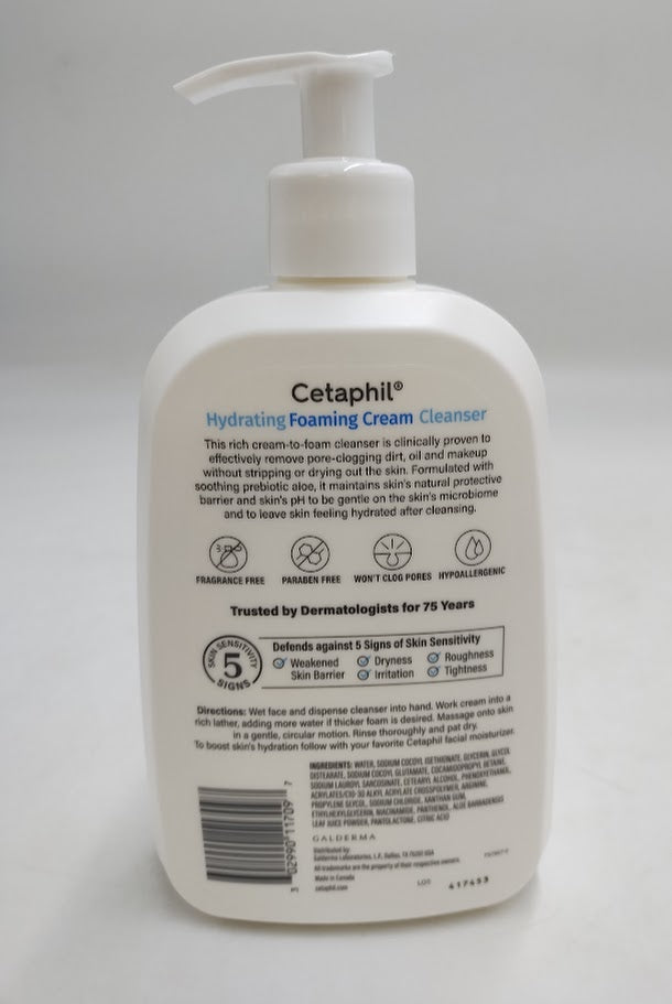 Cetaphil Hydrating Foaming Cream Facial Cleanser Face Wash with Niacinamide - 16oz EXP 12/2025
