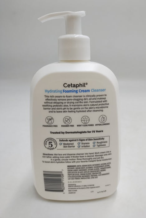 Cetaphil Hydrating Foaming Cream Facial Cleanser Face Wash with Niacinamide - 16oz EXP 12/2025