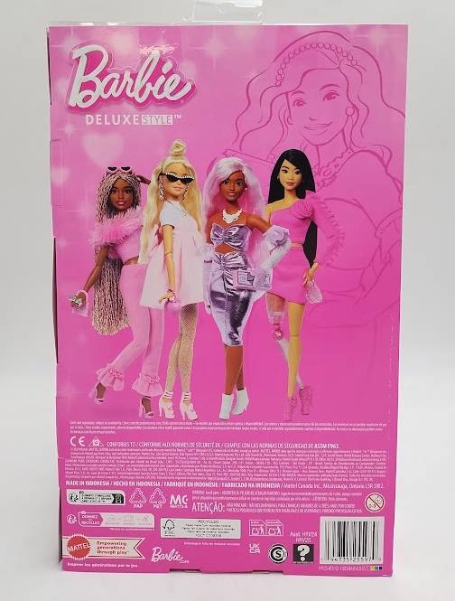 Barbie Deluxe Style 11" Doll #1 in Glossy Pink Barbiecore Dress with Velvet Gloves, Pink Hair