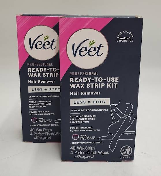 2 PACK!! Veet Ready-To-Use Wax Strips and Wipes - 40ct EXP 12/2027