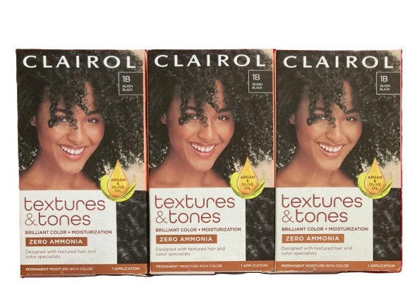 3 PACK!!! Clairol Textures and Tones Permanent Hair Color Kit - 1B Black